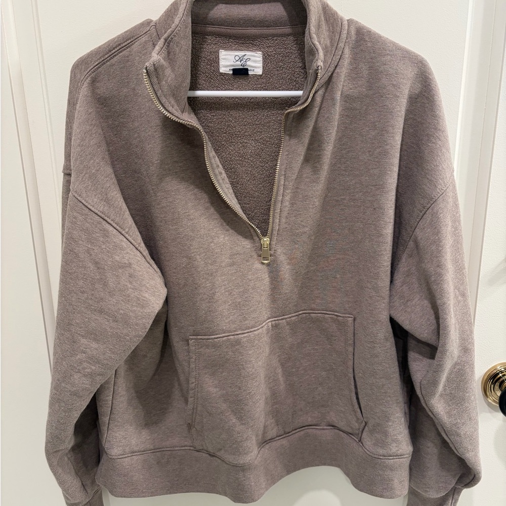 American Eagle Outfitters Gray Quarter-Zip Sweater